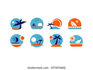 set of 8 funky summer emblem vector