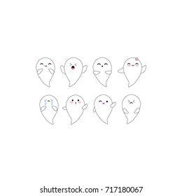 Set of 8 funny halloween kawaii ghosts. Perfects for stickers, patches etc.