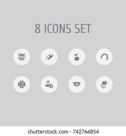 Set Of 8 Gambling Icons Set. Collection Of Win, Clown, Dollar And Other Elements.