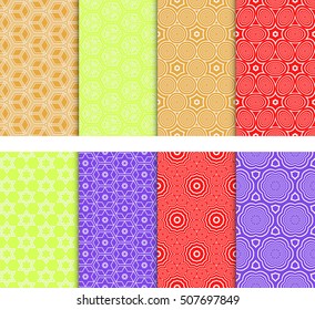 Set of 8 geometric seamless pattern. VECTOR ILLUSTRATION. Pattern of circles, stars, cubes. for wallpaper design, prints, interior decoration, scrapbooking, backgrounds fill the site, web design