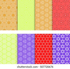Set of 8 geometric seamless pattern. VECTOR ILLUSTRATION. Pattern of circles, stars, cubes. for wallpaper design, prints, interior decoration, scrapbooking, backgrounds fill the site, web design