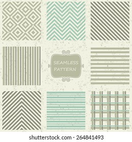 set of 8 geometric seamless patterns  on shabby background