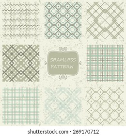 set of 8 geometric seamless patterns on shabby background