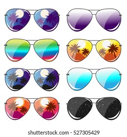 Set of 8 Glasses. Vector Illustration