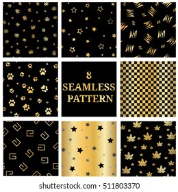 Set of 8 gold seamless patterns collection. 