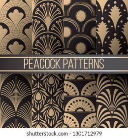 Set of 8 gorgeous antique and vintage ornate rococo art deco outline fine textile patterns vector