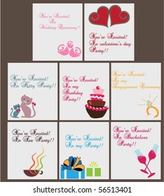 Set of 8 graceful party invitation cards