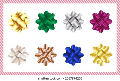 Eine Reihe von 8 Farbtönen von Pom-pom-Bändern, die an Geschenken befestigt werden