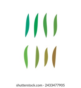 Set of 8 green, brown Leaf simple icon illustration. Cartoon style elements for web or product design.