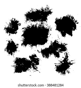 Set of 8 grunge black abstract textured blots vector shapes. Vector design grunge elements. Vector abstract background. Vector abstract shapes. Vintage vector stains. Retro vector shapes.