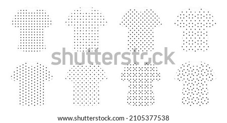 Set of 8 halftone dots swatches pattern templates. Monochrome random texture isolated on white background. Created using AI CS6.