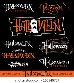 Set of 8 HALLOWEEN hand lettering pieces -- handmade calligraphy, vector (eps8)