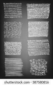 Set of  8 hand drawn grunge textures on chalkboard background.