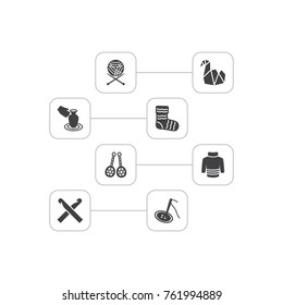 Set Of 8 Handcraft Icons Set.Collection Of Vase, Paper Figure, Yarn And Other Elements.