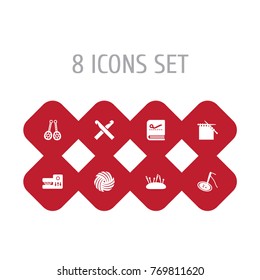 Set Of 8 Handcraft Icons Set.Collection Of Handicraft, Skein, Knitting Elements.