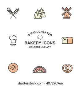 Set of 8 handcrafted bakery icons.