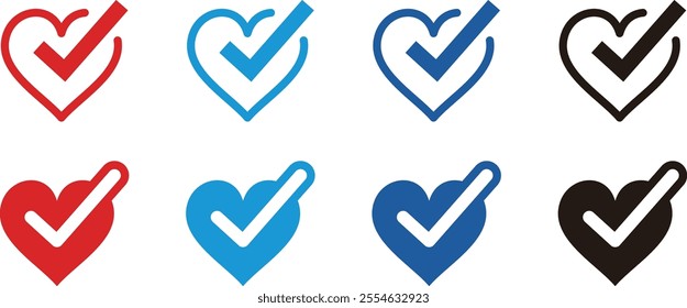 Set of 8 heart-shaped check boxes