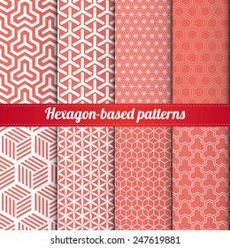 Set of 8 hexagon-based patterns vector.For web, print, wallpaper, home decor, fashion, traditional background. Check my portfolio for more.