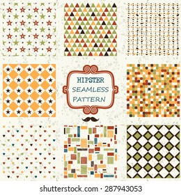 set of 8 hipster seamless patterns on shabby background