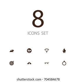 Set Of 8 Hobby Icons Set.Collection Of Dart, Parachute, Jewellery And Other Elements.