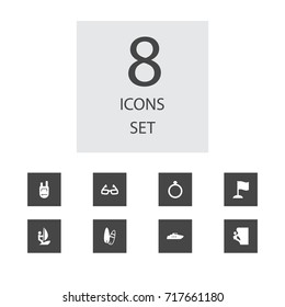 Set Of 8 Hobby Icons Set.Collection Of Surfer, Education, Hiking And Other Elements.