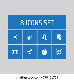Set Of 8 Horoscope Icons Set.Collection Of Twins, Lion, Lunar And Other Elements.