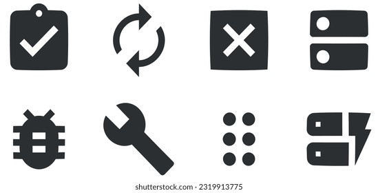 Conjunto de 8 iconos Acciones. Ilustración vectorial de iconos de línea delgada. Simple Set. para móviles y web. Paquete de iconos finos rellenos. UI y UX