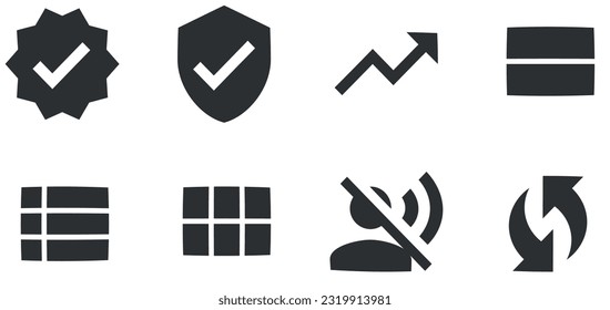 Set of 8 icons Actions. Vector collection thin line Web icon. modern trend in the style. Linear icons set. Big UI icon set in a flat design. UI and UX