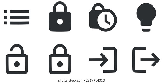 Conjunto de 8 iconos Acciones. Un conjunto de iconos vectoriales. Contorno a signos aislados. Conjunto de iconos lineales. Gran conjunto de iconos de la interfaz de usuario. UI de usuario