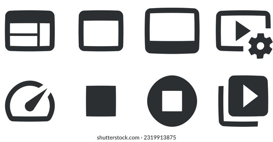 Set of 8 icons Audio and Video Vector illustration of thin line icons. Simple Set. Linear icons set. Big UI icon set. Vector illustration