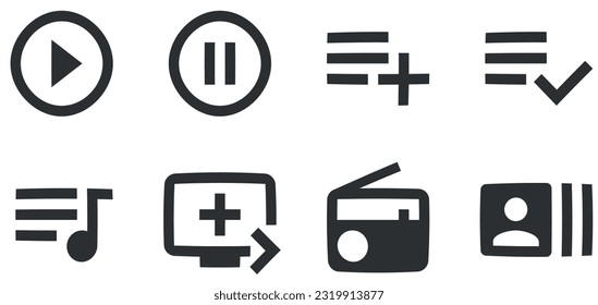 Set of 8 icons Audio and Video Modern thin line icons. modern trend in the style. Linear icons set. Big UI icon set in a flat design. UX UI