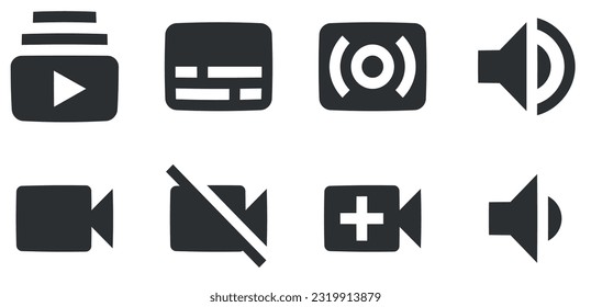 Set of 8 icons Audio and Video A set vector icons. Simple Set. for mobile and web. Big UI icon set in a flat design. UX UI