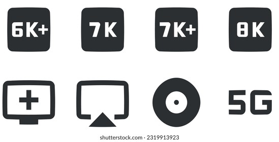 Set of 8 icons Audio and Video Vector illustration of thin line icons. Set Quality icon. Linear icons set. Thin filled icons pack. UI and UX
