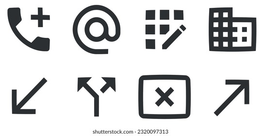 Set of 8 icons Communication. Creative business solutions icon set. Set Quality icon. Linear symbols set. Thin filled icons pack. UI and UX