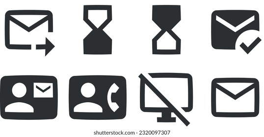 Conjunto de 8 iconos Comunicación. Icono Web de línea delgada de colección de vectores. Icono de Establecer calidad. Conjunto de iconos lineales. Gran conjunto de iconos de la interfaz de usuario. UI de usuario