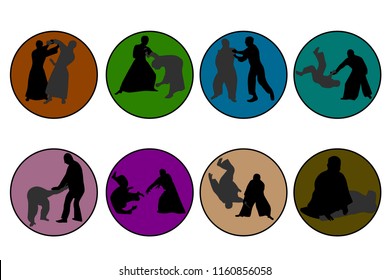 Set of 8 icons of different colors Aikido