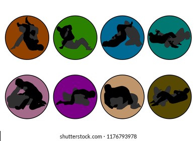 Set of 8 icons of different colors Jiu Jitsu