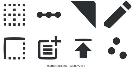 Set of 8 icons Editor. Line icons collection. Outline isolated signs. Linear icons set. Thin filled icons pack. UI and UX