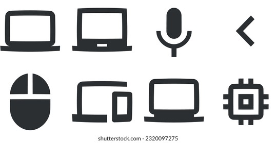 Set of 8 icons Hardware. Creative business solutions icon set. Outline isolated signs. for mobile and web. Thin filled icons pack. UI and UX