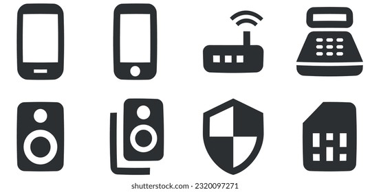 Set of 8 icons Hardware. Modern thin line icons. modern trend in the style. Linear symbols set. Big UI icon set. UX UI