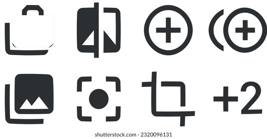 Conjunto de 8 iconos Imagen. Conjunto de iconos de soluciones empresariales creativas. Contorno a signos aislados. Conjunto de símbolos lineales. Paquete de iconos finos rellenos. Ilustración del vector