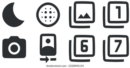 Set of 8 icons Image. Vector collection thin line Web icon. modern trend in the style. Linear symbols set. Thin filled icons pack. UX UI