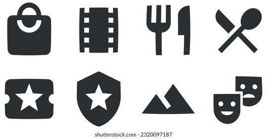 Set of 8 icons Maps. Vector illustration of thin line icons. Set Quality icon. Linear symbols set. Big UI icon set. UX UI