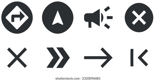 Satz von 8 Symbolen Navigation. Kollektion von Symbolen für Linien. Stellen Sie das Symbol Qualität ein. Lineare Symbole gesetzt. Das große UI-Icon wird in einem flachen Design gesetzt. Vektorgrafik