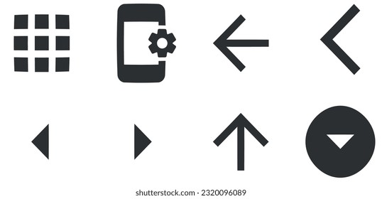 Conjunto de 8 iconos Navegación. Colección de iconos de línea. Icono de Establecer calidad. Conjunto de iconos lineales. Un gran icono de interfaz de usuario en un diseño plano. Ilustración del vector