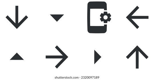 Conjunto de 8 iconos Navegación. Iconos modernos de línea delgada. Contorno a signos aislados. para móviles y web. Gran conjunto de iconos de la interfaz de usuario. UI y UX