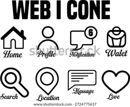 A set of 8 icons representing common app features, including home, profile, notification, wallet, search, location, messages, and favorites.