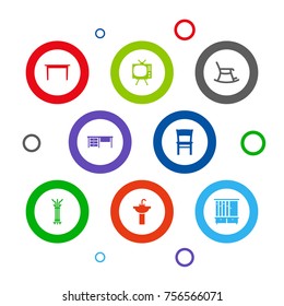 Set Of 8 Set Icons Set.Collection Of Coat Stand, Wardrobe, Desk Elements.