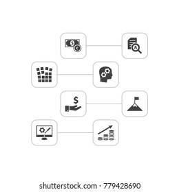Set Of 8 Idea Icons Set.Collection Of Startup Building, Achievement, Thinking Head And Other Elements.