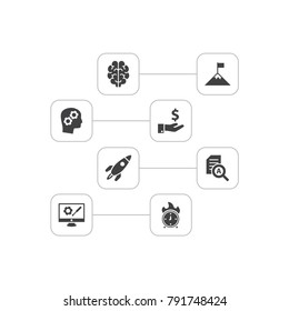 Set Of 8 Idea Icons Set.Collection Of Sponsor, Intelligence, Rocket And Other Elements.